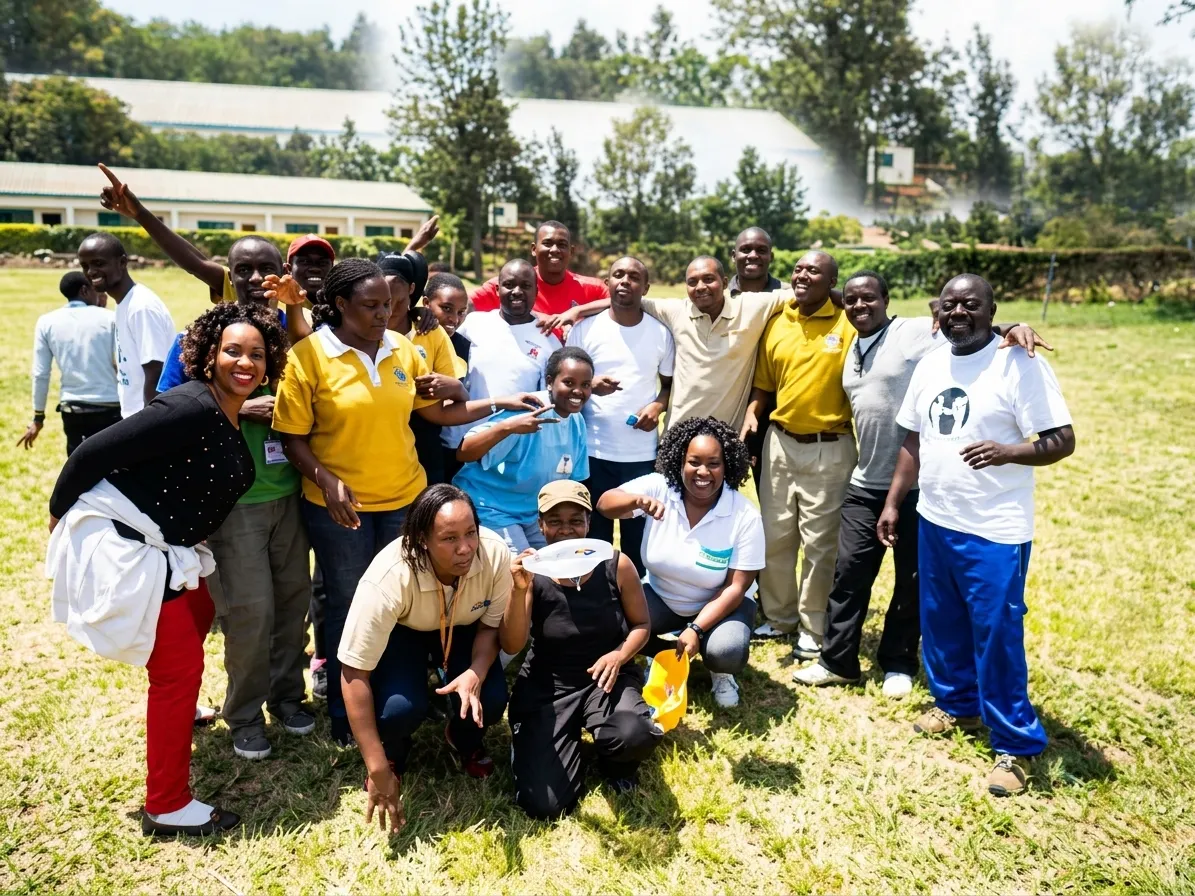 Group of people participating in team building activity