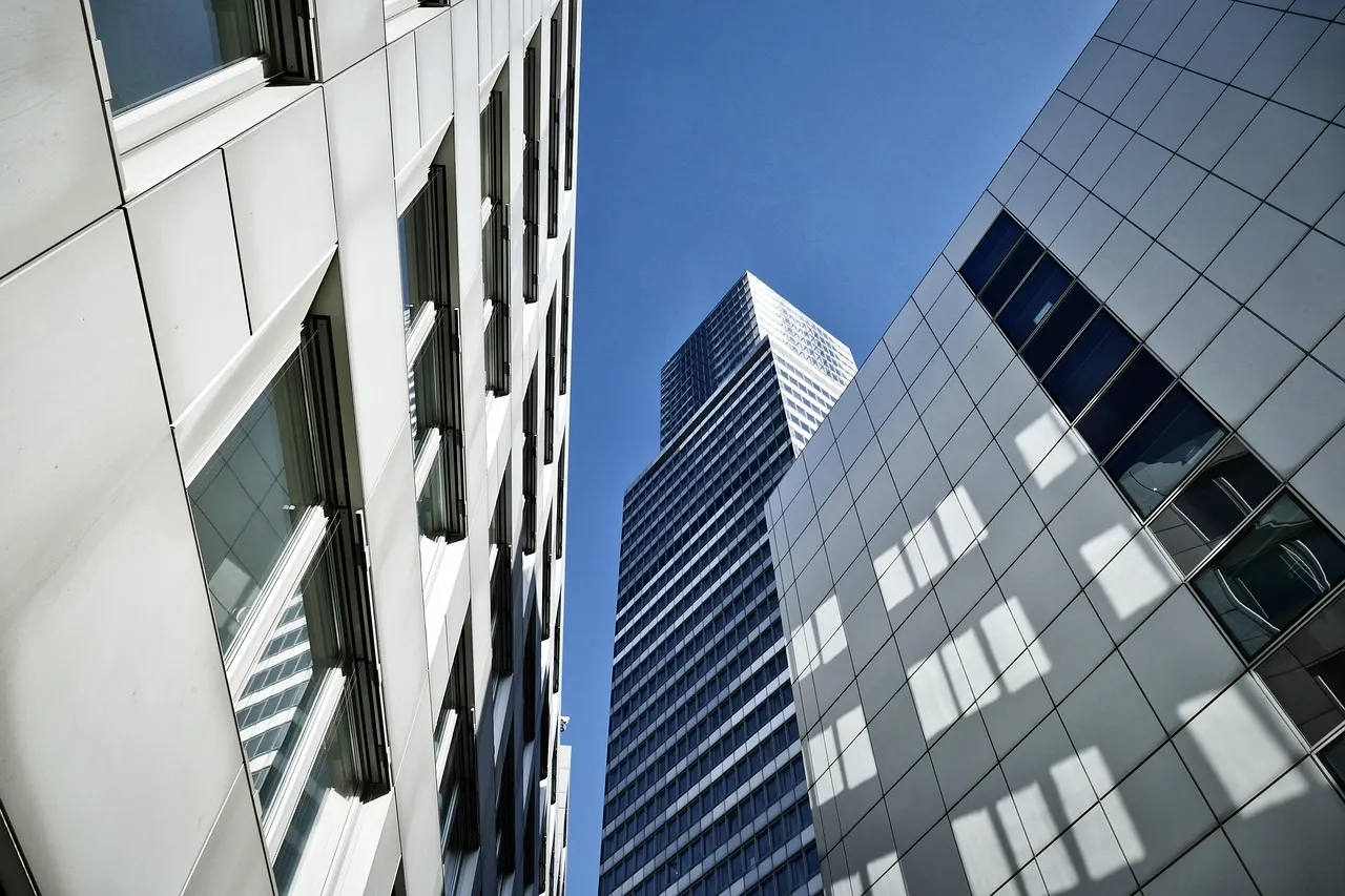 Modern glass skyscraper backdrop