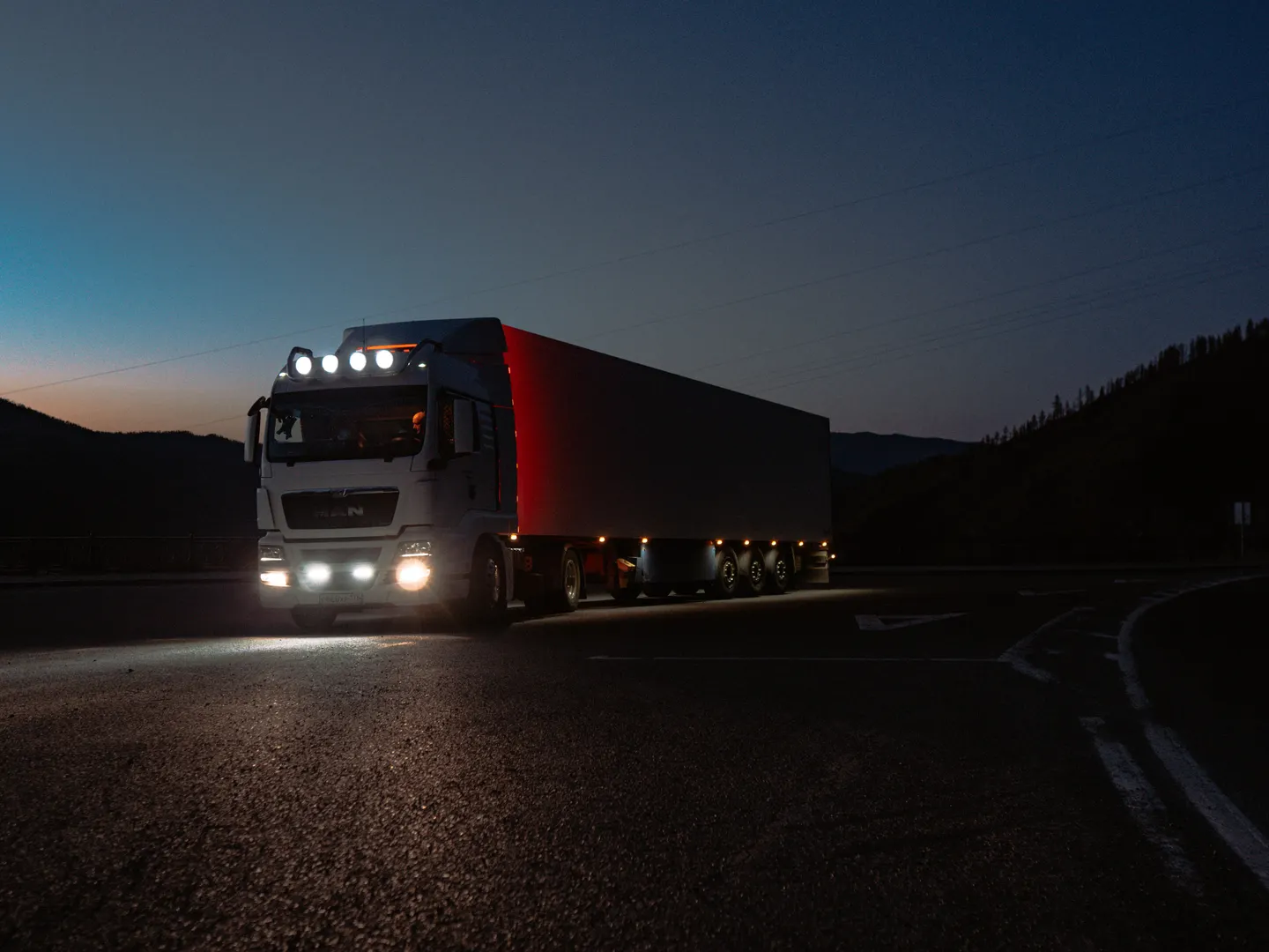 Heavy duty truck at dusk