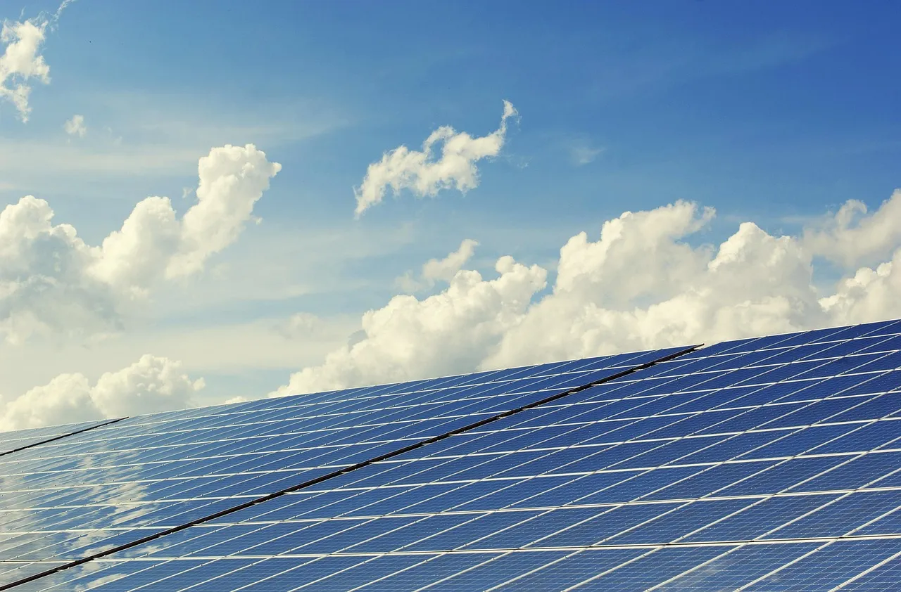 Solar array under a clear sky