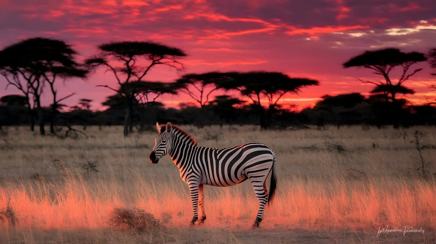 Zebra in Sunset Savanna