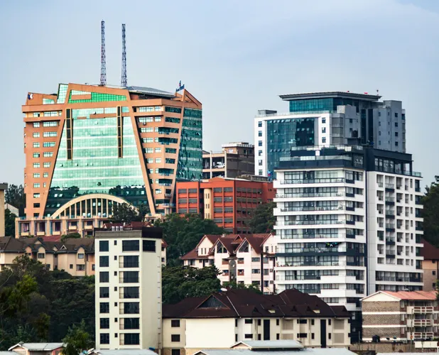 Nairobi business district cityscape under a bright sky