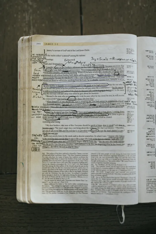 Open scripture on a wooden table
