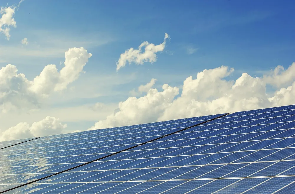 Solar panel array under bright sun