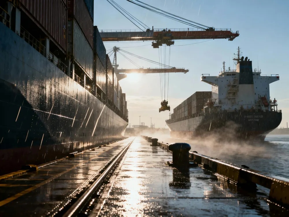 Cargo ship at Kenyan port in 4k detail