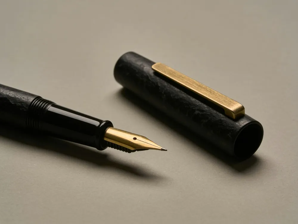 Elegant Fountain Pen resting on a leather desk pad