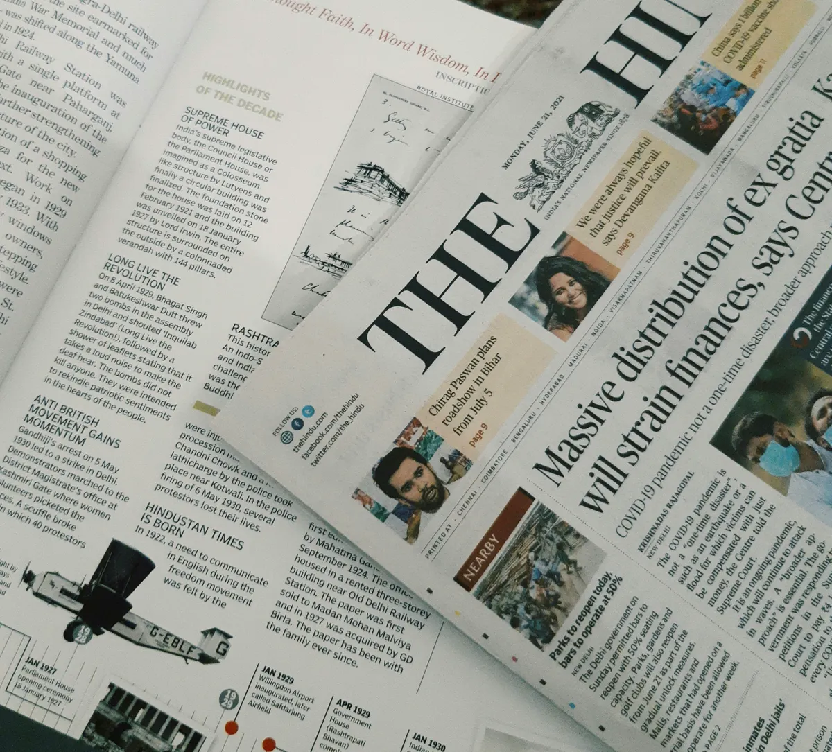 Newspaper on white surface
