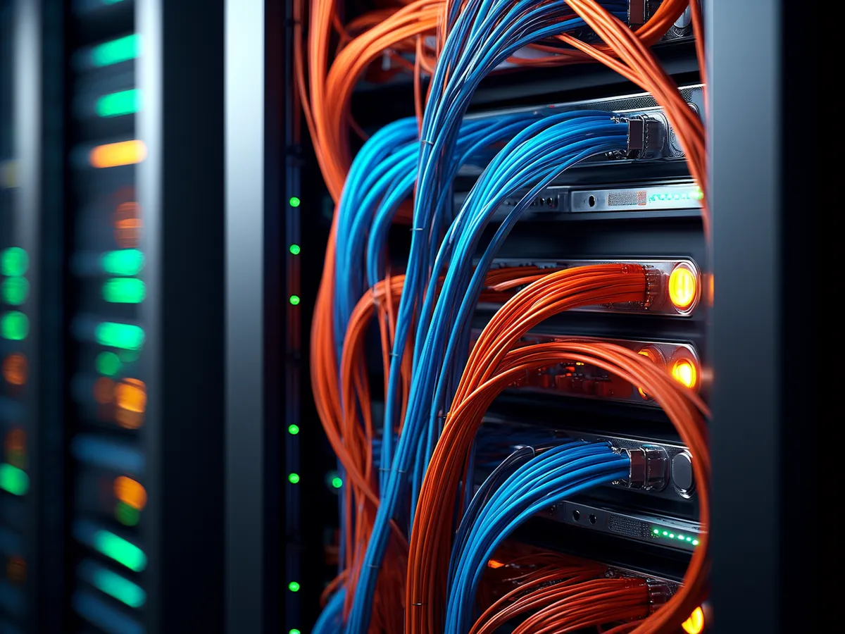 Data center glowing blue