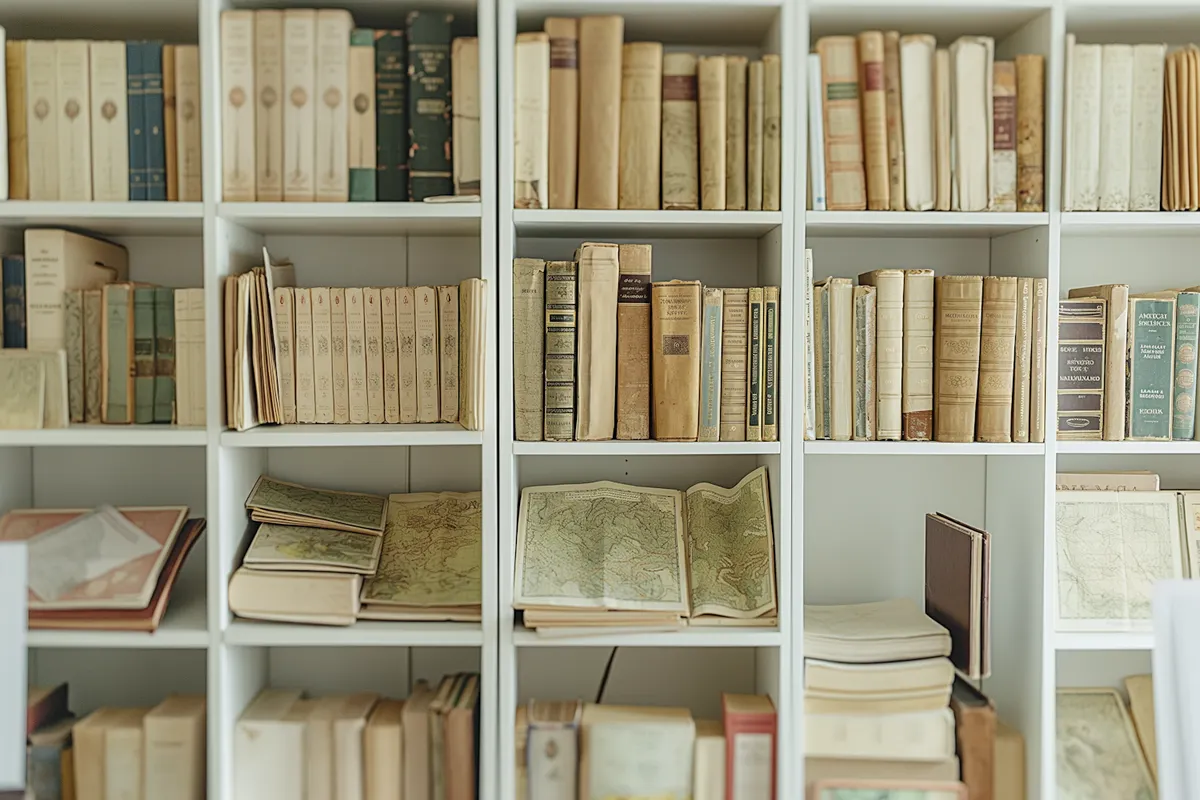Vintage books in a serene library