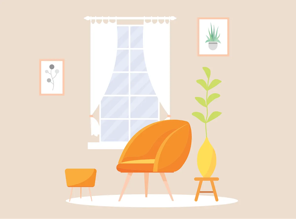 Minimalist living space with art