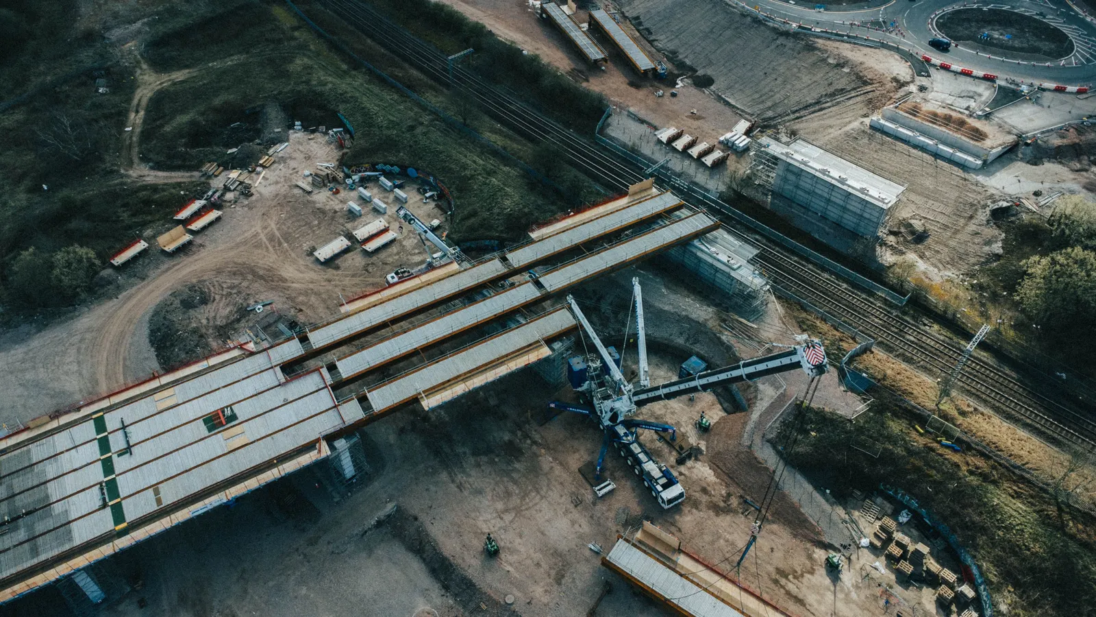 Aerial view of highway construction site