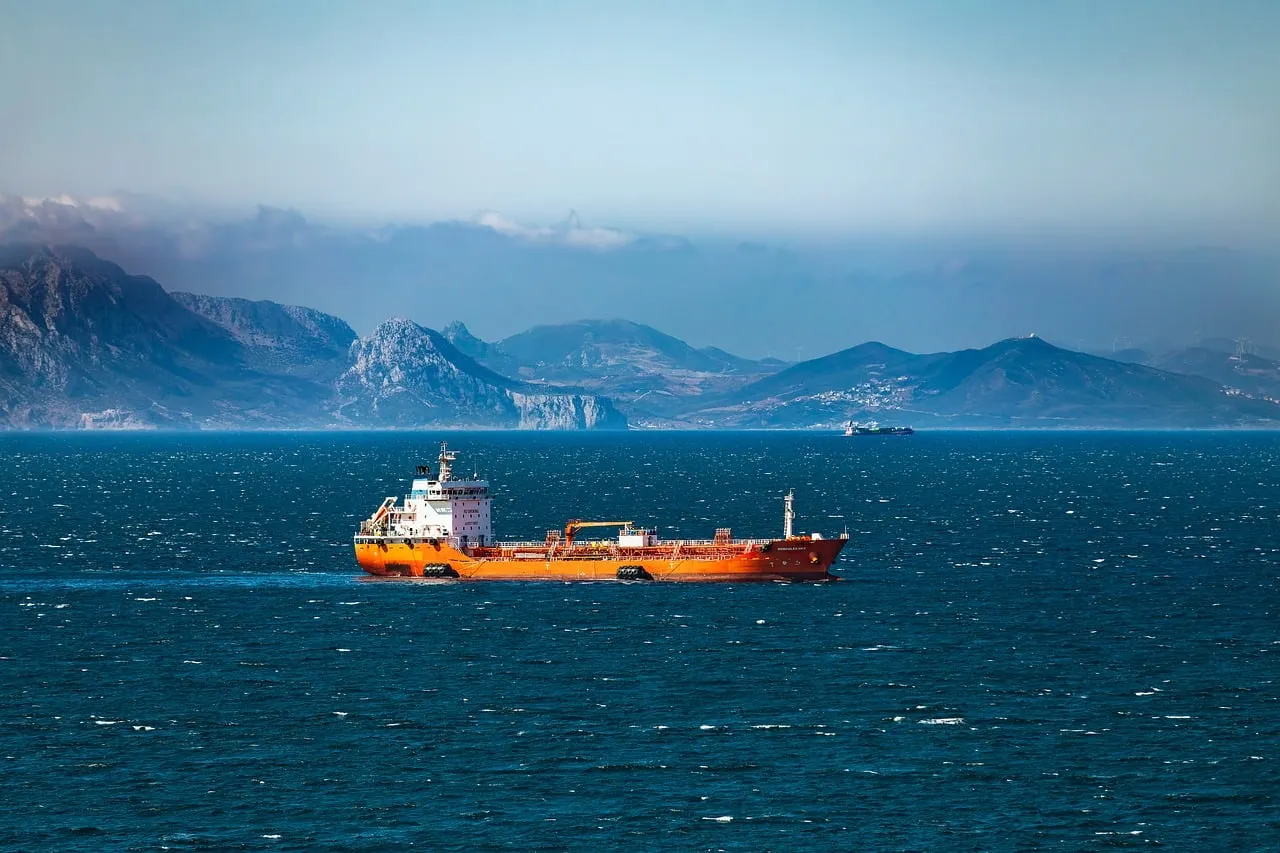 Cargo ship in deep blue water
