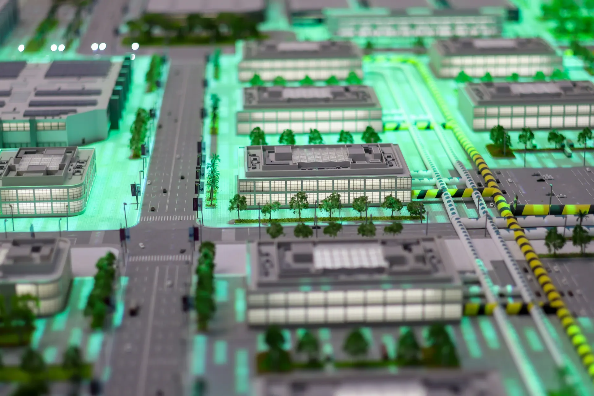Aerial view of glowing city