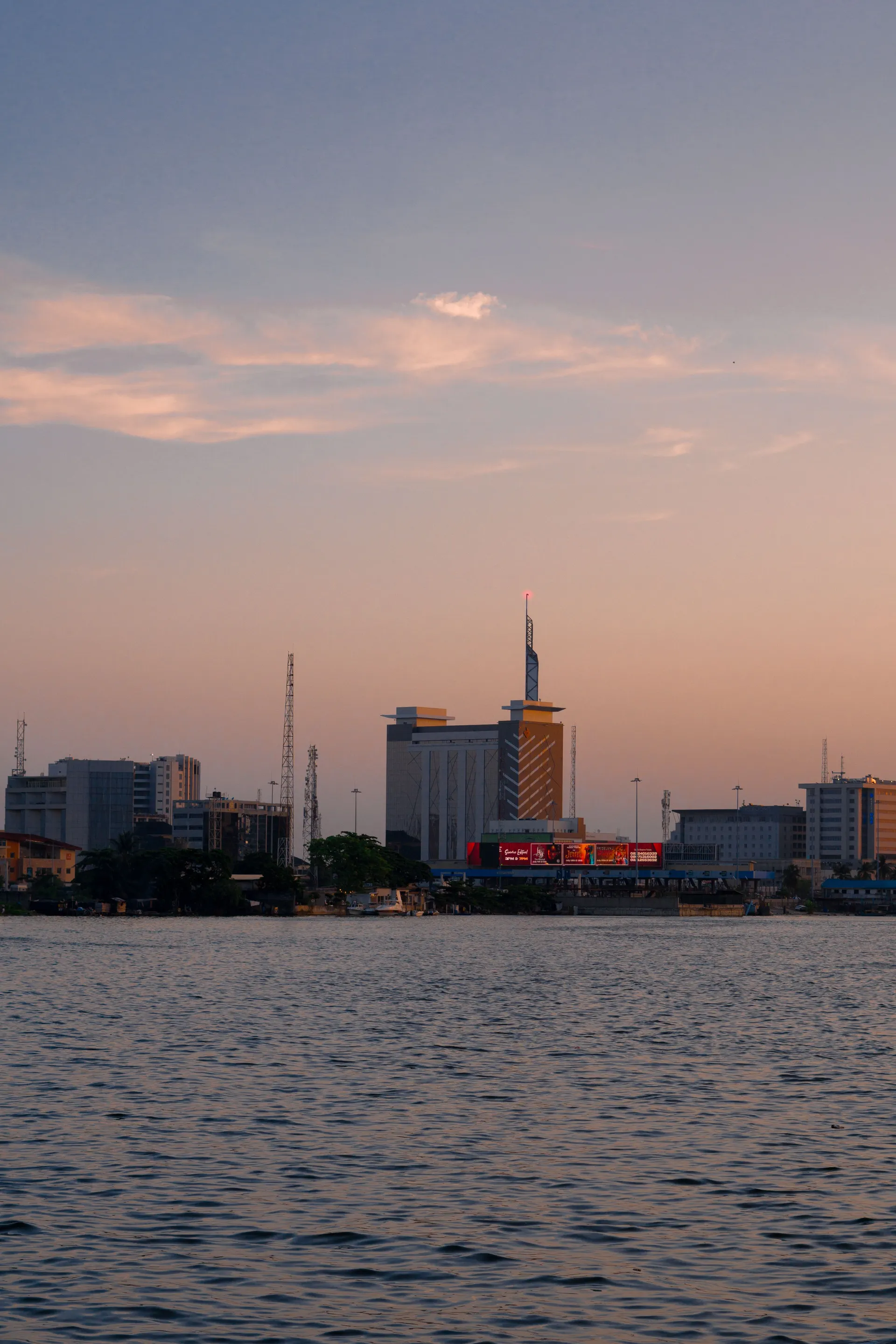 Aerial view of Lagos skyline at dusk