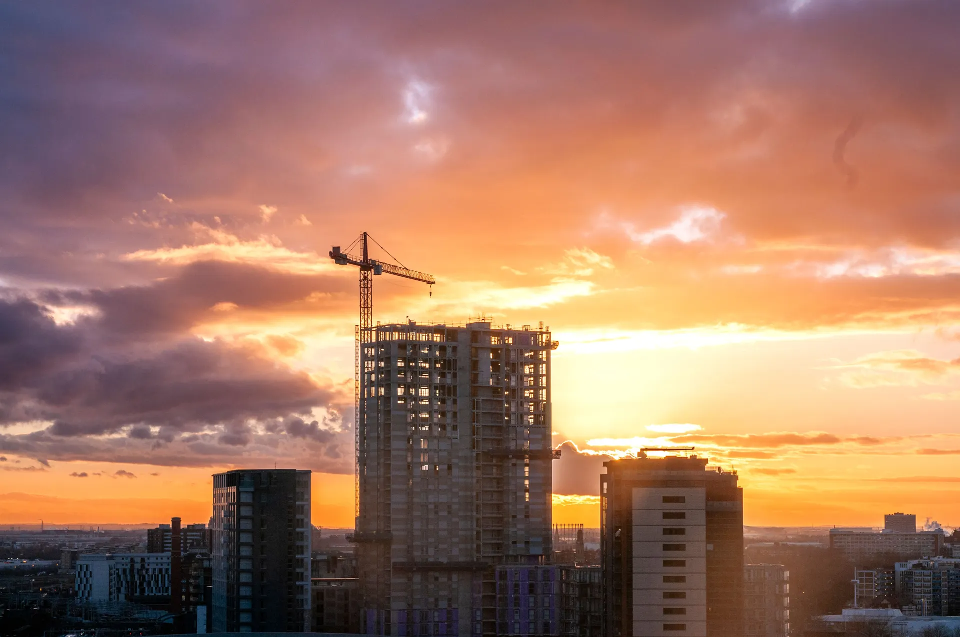 Construction site at sunset