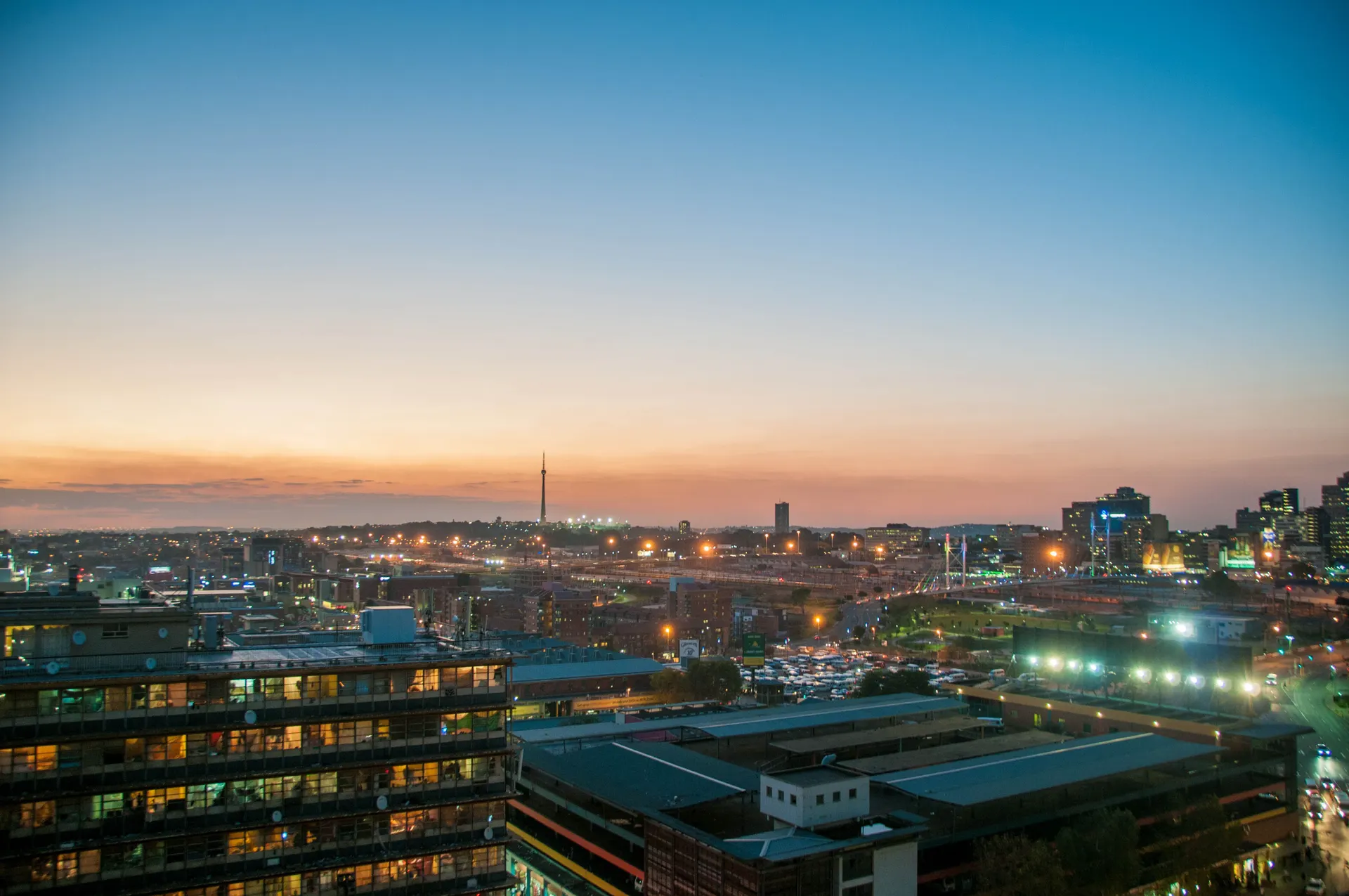 Johannesburg city lights at dusk