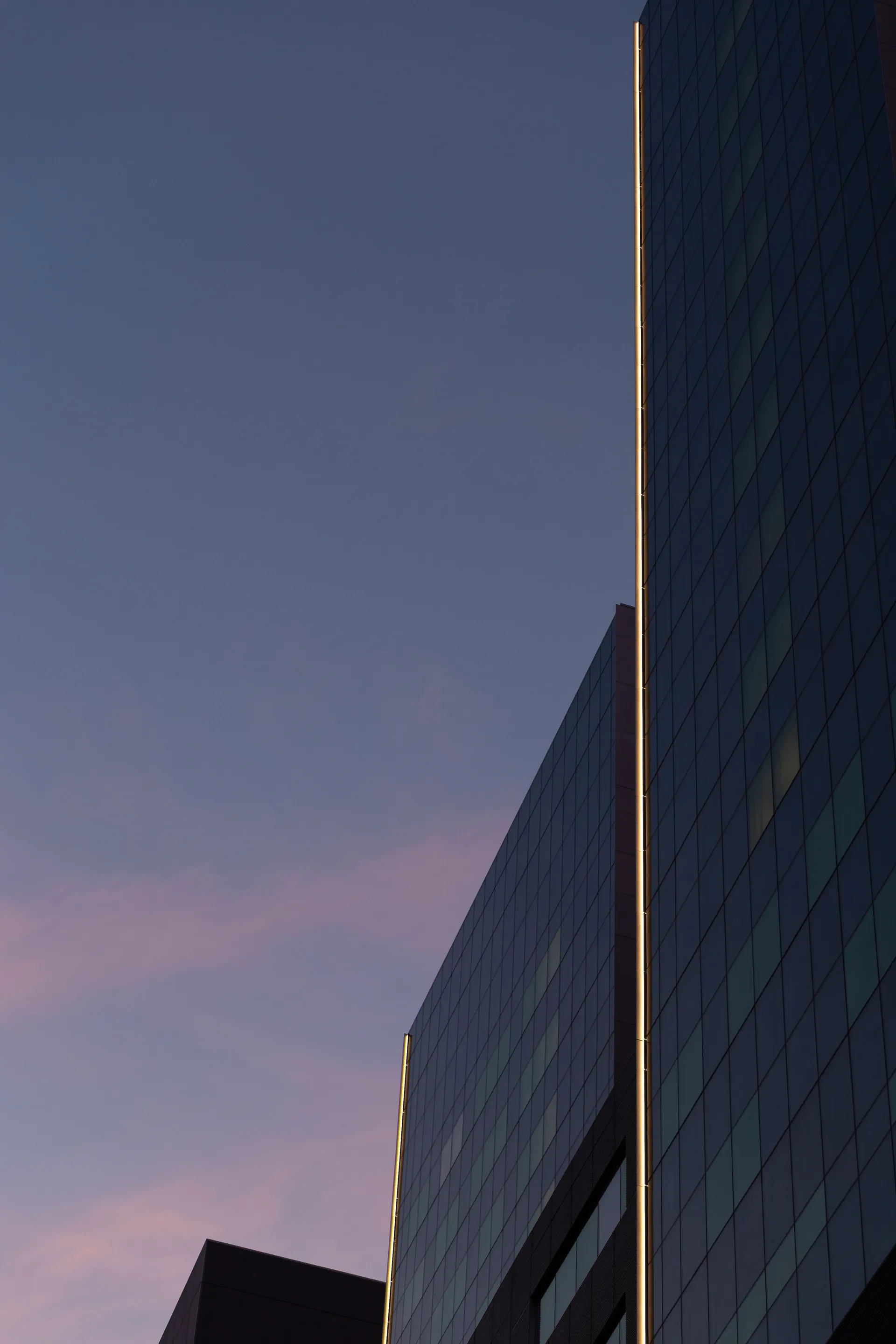 Rosewood Plaza at dusk with amber lighting