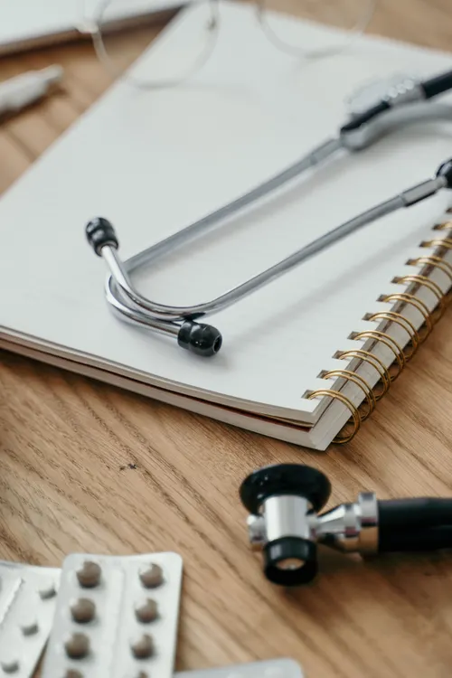 Stethoscope on wooden table