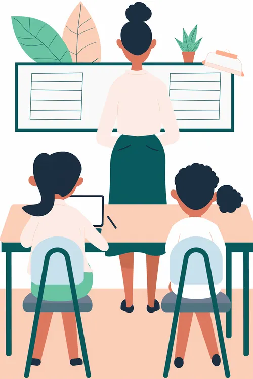 Stylized Classroom Scene featuring alumni impact