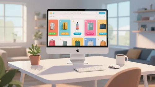 Modern workspace with Shopify dashboard