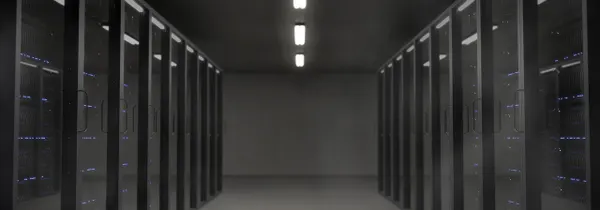 High-tech server room with neon lights