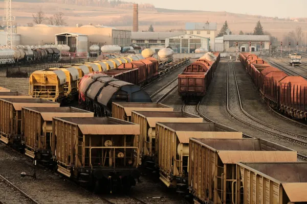 Busy freight train yard