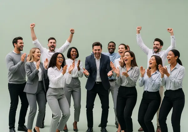 A team celebrating digital success