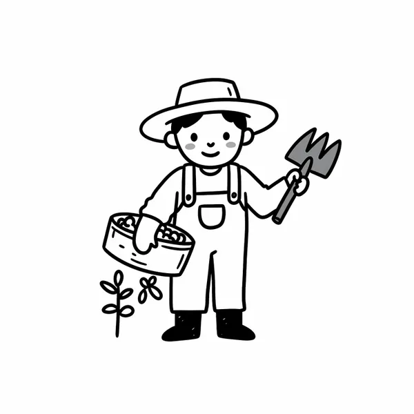 Cheerful farmer illustration representing local partnership and expert consultation