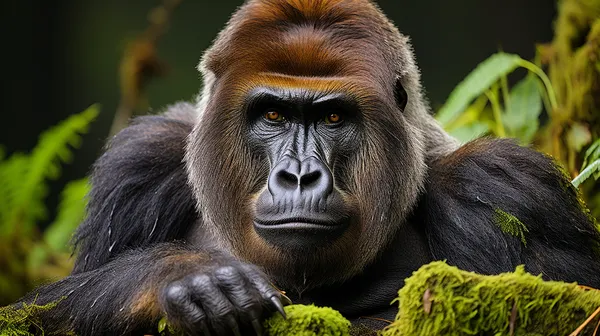 Silverback gorilla in the misty mountains of Rwanda