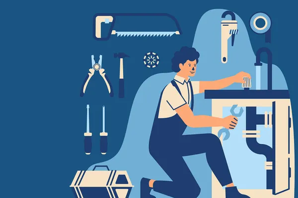 Plumber working on bathroom fittings