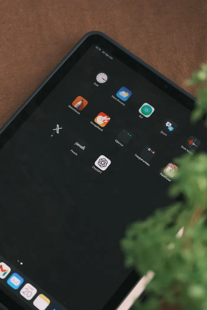 Tablet screen with technology and nature balance