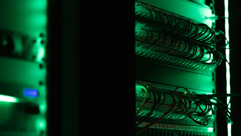 Modern server rack with purple LED accents