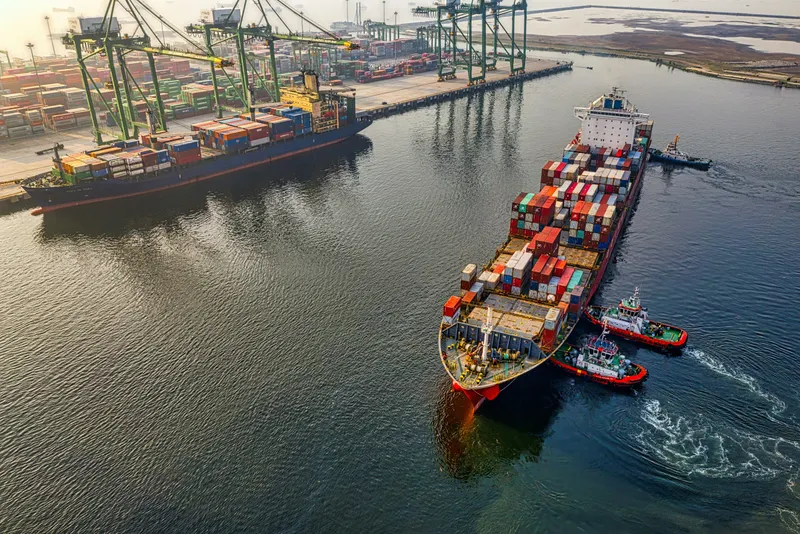 Lagos logistics hub with cargo ship