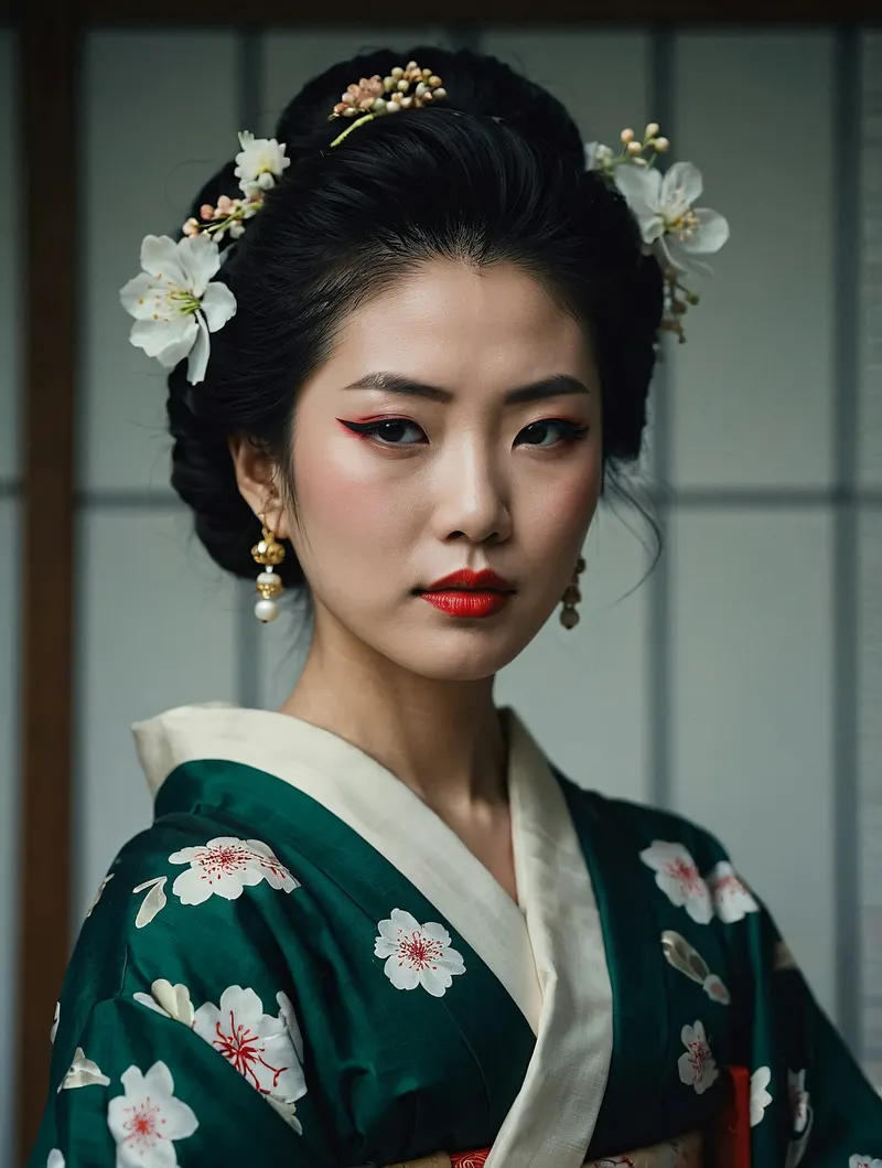 Vintage kimono on wooden stand