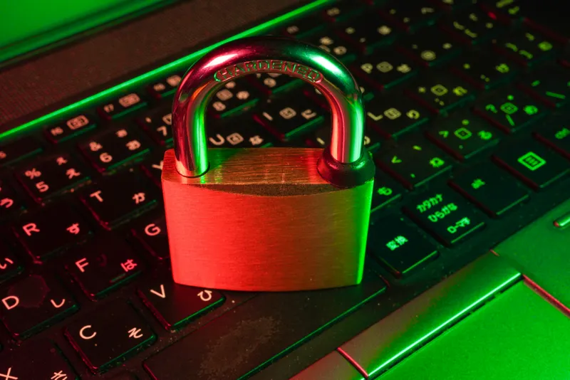 Data security and padlock on keyboard