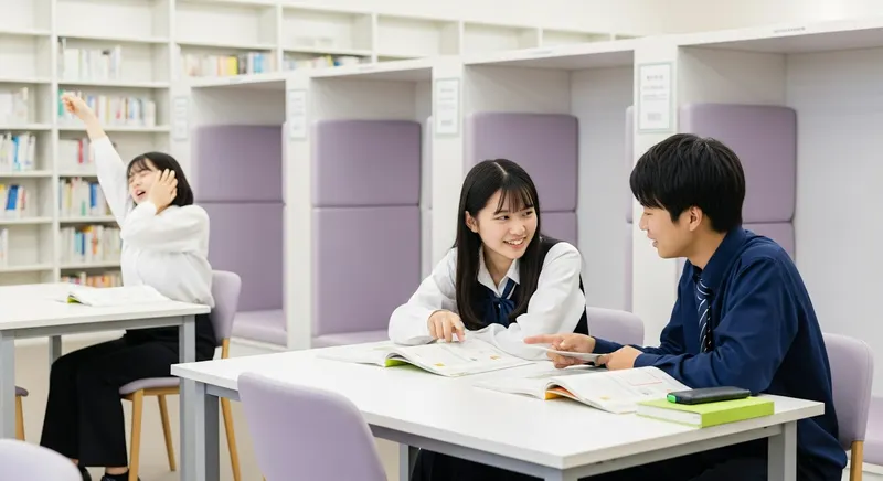Primary students studying in library