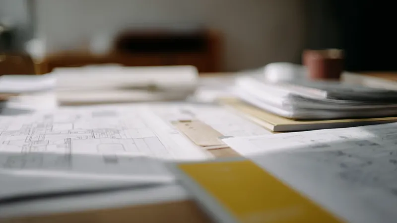Close up of drafting tools on architectural blueprints
