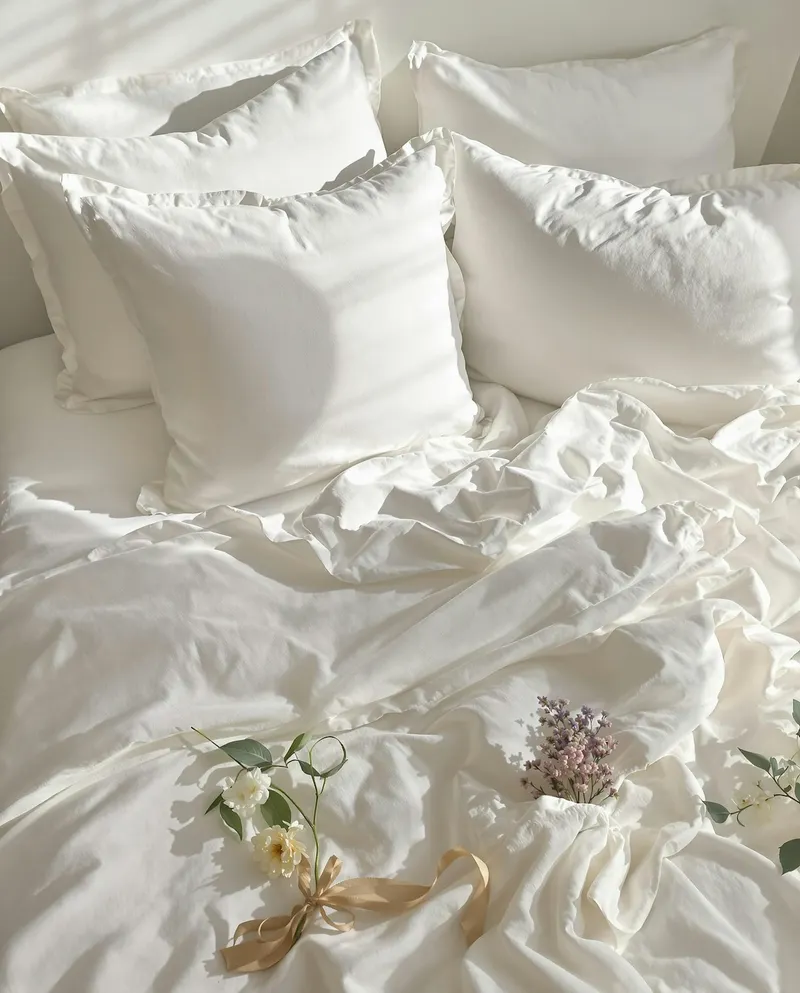 Elegant bed setup with emerald accents