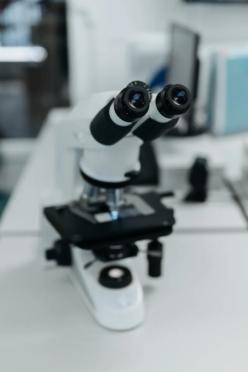 Close-up of a high-level laboratory microscope in the KPAI research hub