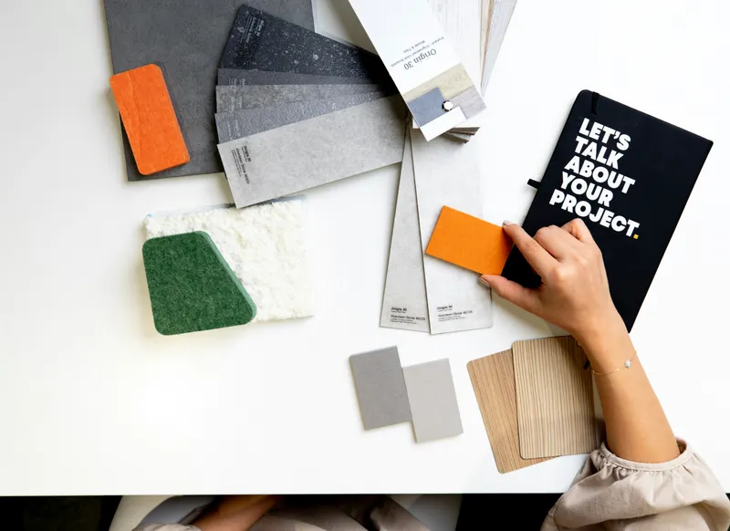 Interior design material samples and swatches